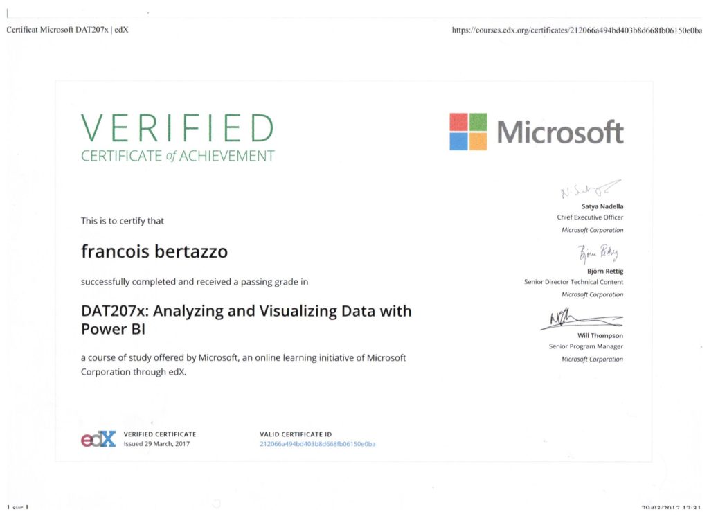 Mission FINANCE Certificat Microsoft délivré par EDX Power BI Vannes Lorient
